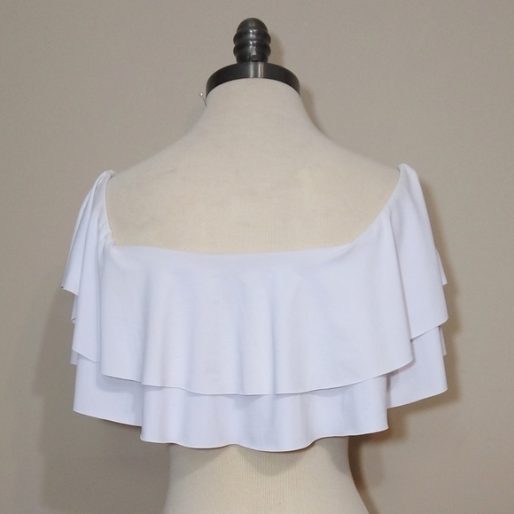🌹White Ruffled Tiered Off the Shoulder Bathing Suit Top Small - Picture 3 of 7